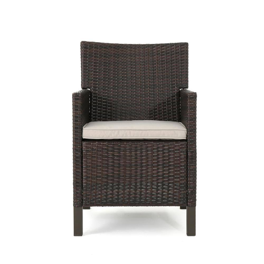 Cassie Multi-Brown Wicker Outdoor Dining Chairs with Light Brown Cushions