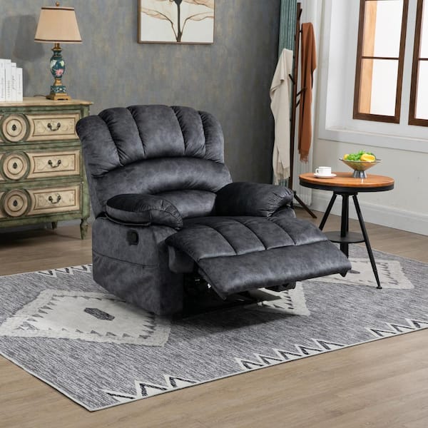 Qualler Gray Fabric Manual Recliner with Larger Back