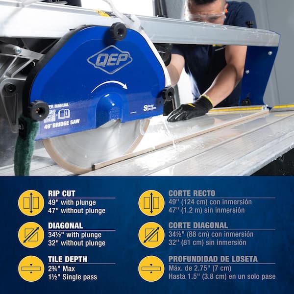 QEP 1.8 HP Motor 10 in. Blade Corded Bridge Wet Tile Saw for Large