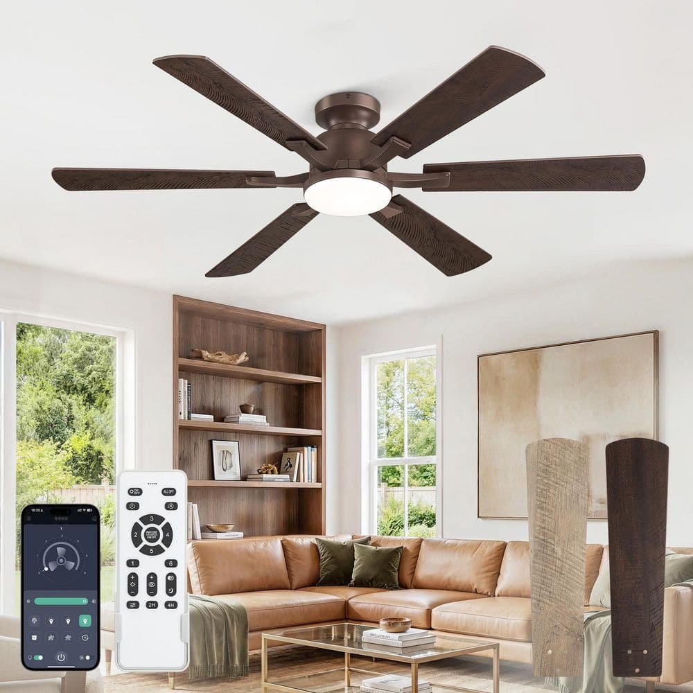 52 in. Standard Brown in.door/Outdoor Ceiling Fans with Lights Remote/APP Reversible 6Speed Flush mount for Living Room price history on PriceWatchPro