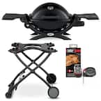 Q 1200 1-Burner Portable Propane Gas Grill Combo in Black with Rolling Cart and iGrill Mini
