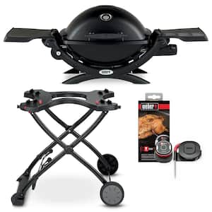 Q 1200 1-Burner Portable Propane Gas Grill Combo in Black with Rolling Cart and iGrill Mini