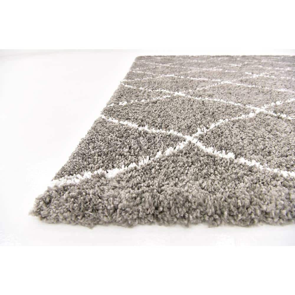 Gray Square Trellis Shag Synthetic Indoor Rug