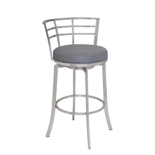 HomeRoots 30 in. Gray Low Back Metal Adjustable Height Bar Chair with Upholstery Seat