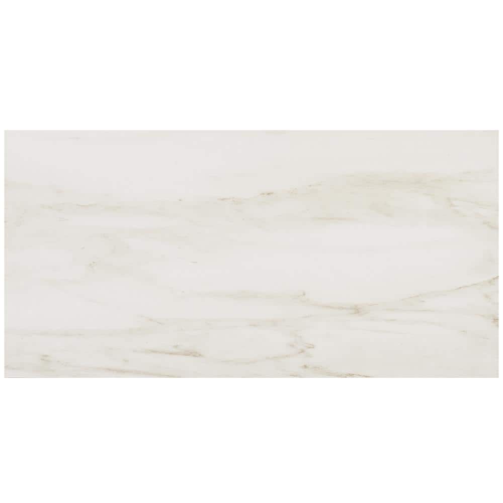 Saroshi 12" x 24" Matte White Marble Look Porcelain Tile