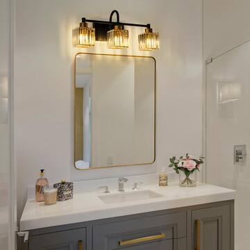 EDISLIVE Orillia 21 in. 3-Light Crystal Bathroom Vanity Light Black and Gold Bathroom Wall Light 81010000059558