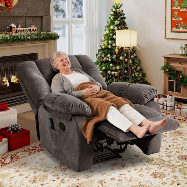 39.7 in. W Brown Overstuffed Fabric Recliner Chairs with 8-Point Vibration Massage Manual Pull Recliner w/ Time Setting