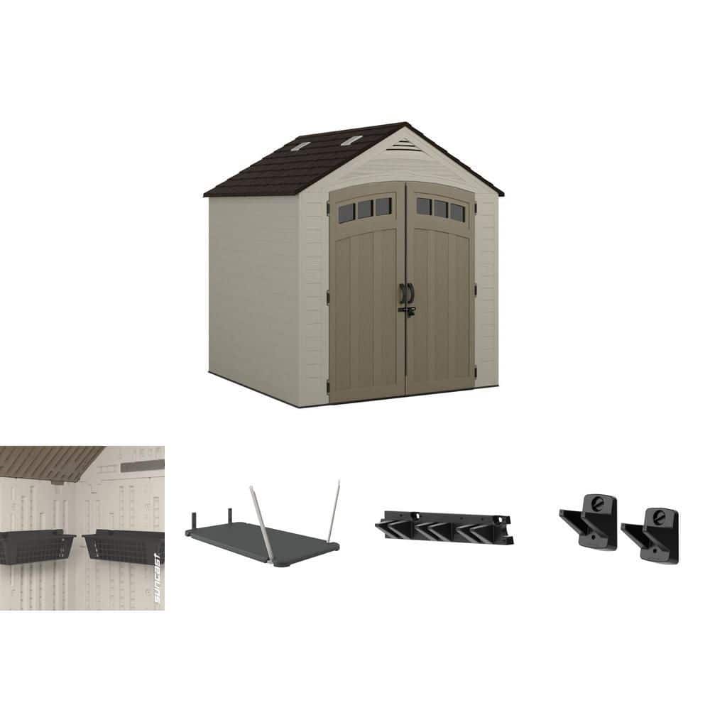 Suncast Vista 7 ft. x 7 ft. Resin Shed with Black Tool Accessory