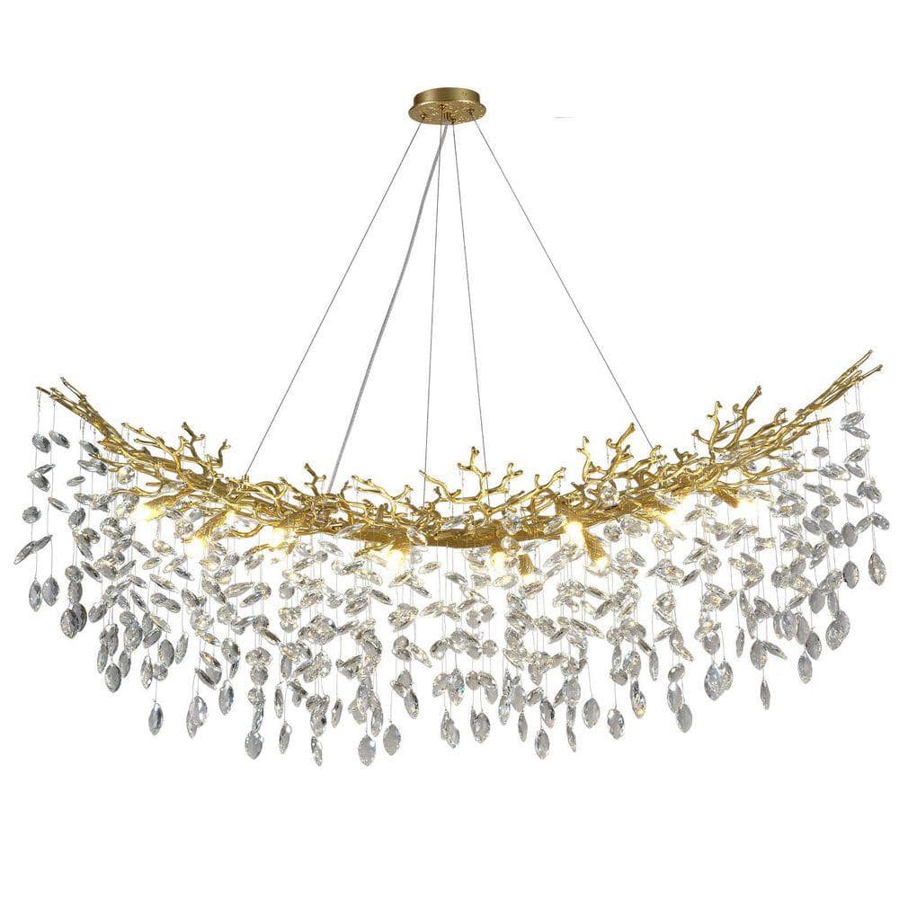 PUYRNF 16-lights 55 in. Large Gold Tree Branch Crystal Chandelier
