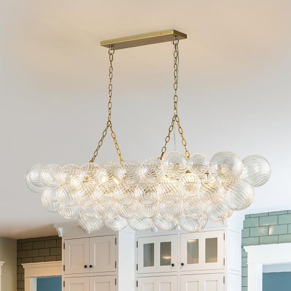 HUOKU Neuvy 8-Light 50.4 in. W Brass Chandelier with Swirled-Glass