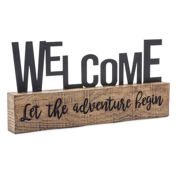1 in. x 5 in. Black Polyresin Welcome Wall Art 2-Piece