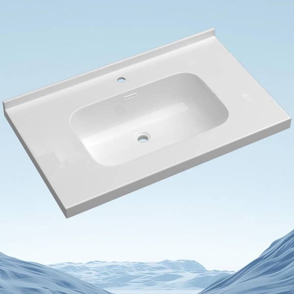 Foia 36 in.W x 22 in.D Solid Surface Rectangular Single Sink Vanity Top w/Backsplash Bathroom Countertop in Glossy White