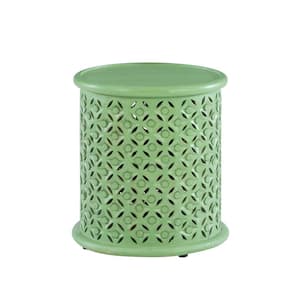 Elia 17 in. W Green Mango Round Wood Side Table with Lattice Pattern
