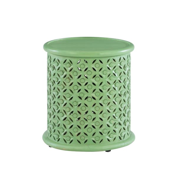 Linon Home Decor Elia 17 in. W Green Mango Round Wood Side Table with Lattice Pattern