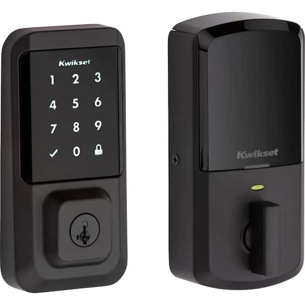 Kwikset Halo Black Single-Cylinder Touchscreen Electronic Deadbolt with Prague Entry Door Handle set Pismo Door Knob Combo Pack