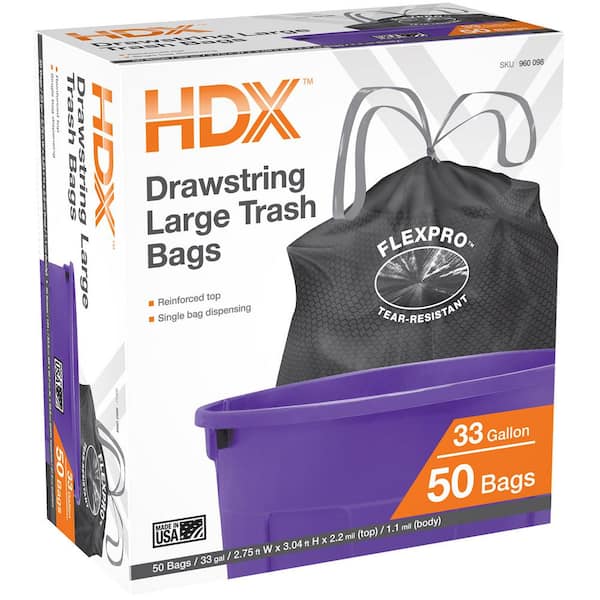60PCS Ultra Flex Heavy Duty 33 Gallon Trash Bags Garbage Rubbish