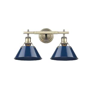 Orwell AB 2-Light Aged Brass Bath Light with Navy Blue Shade