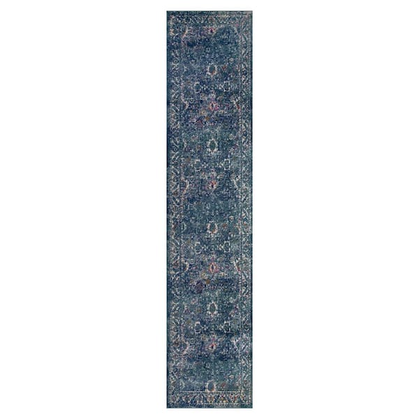 Laraline Vintage Faded Turquoise 2 ft. x 10 ft. Bordered Polypropylene Runner Area Rug
