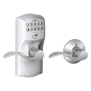 Camelot Satin Chrome Electronic Keypad Door Lock with Accent Handle and Auto Lock