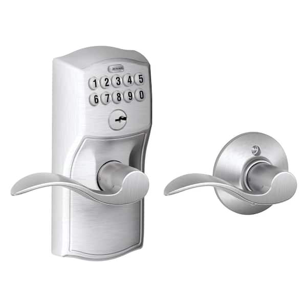 Schlage Camelot Satin Chrome Electronic Keypad Door Lock with Accent Handle and Auto Lock