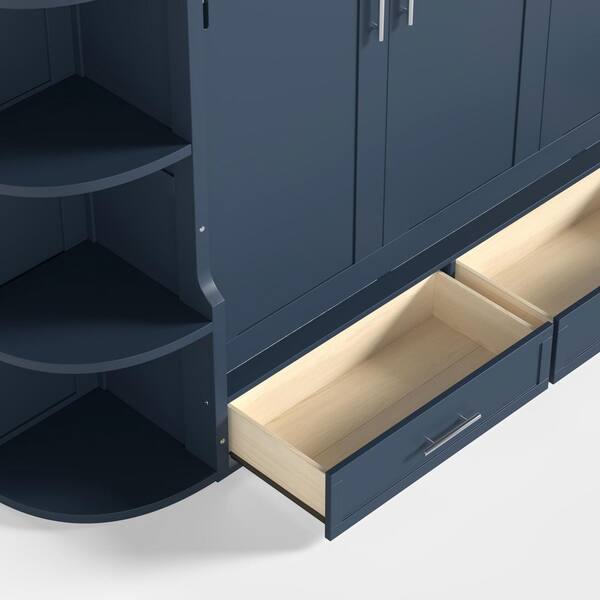 Noble House Bosco Blue Wood Frame Queen Size Murphy Bed with Shelf