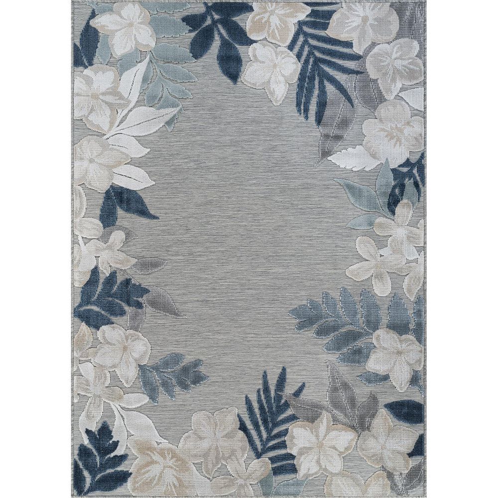 Beverly Rug Eden 9 ft. x 12 ft. Blue Washable Border Floral Indoor ...