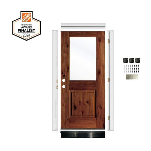 DIY RTA KIT 36in.x80in. Right-Handed Half Clear Glass Red Chestnut Stain Knotty Alder Wood Ready To Assemble Front Door