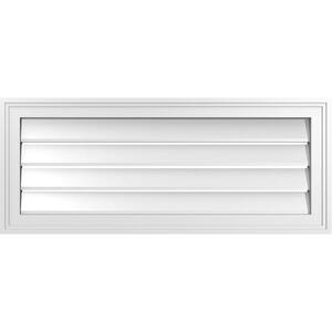 34 in. x 14 in. Vertical Surface Mount PVC Gable Vent: Functional with Brickmould Frame