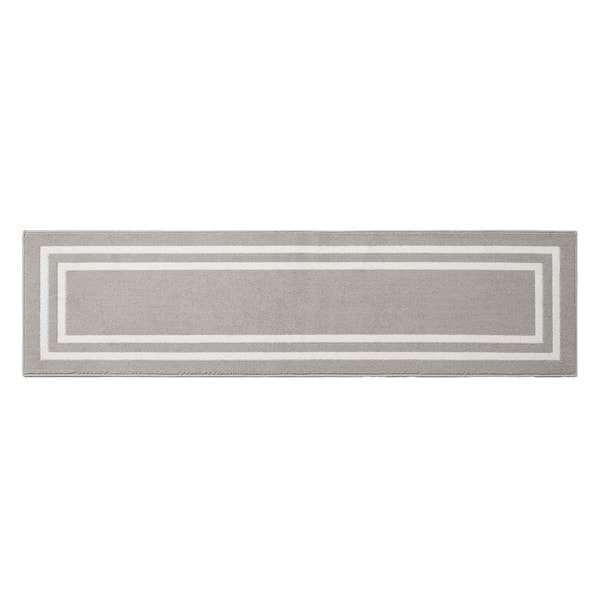 Jean Pierre NEW YORK Machine Washable Non-Skid Light Gray/White 2.2 ft. x 8 ft. All Loop Tufted Area Rug