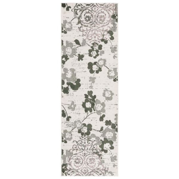 SAFAVIEH Adirondack Ivory/Dark Green 3 ft. x 8 ft. Floral Damask Runner Rug