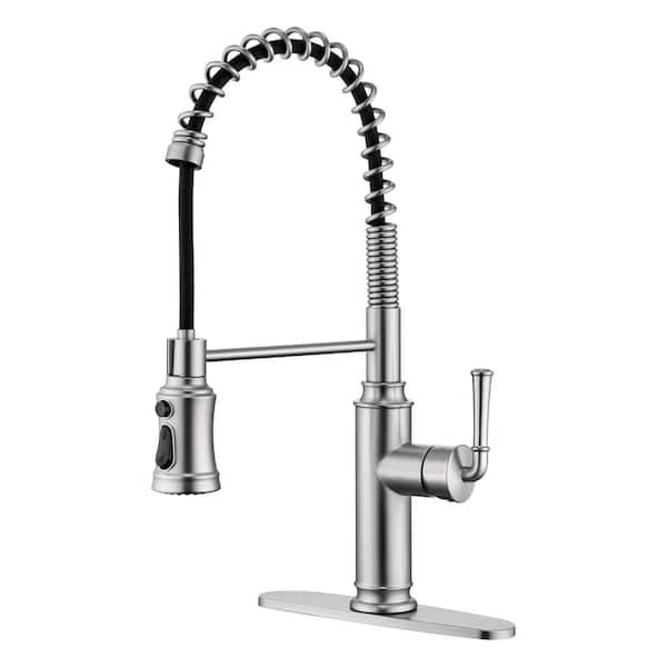 Boyel Living Touch Sensor Single Handle Pull Down Sprayer Kitchen Faucet with Deck Plate and Water Supply Hoses in Brushed Nickel