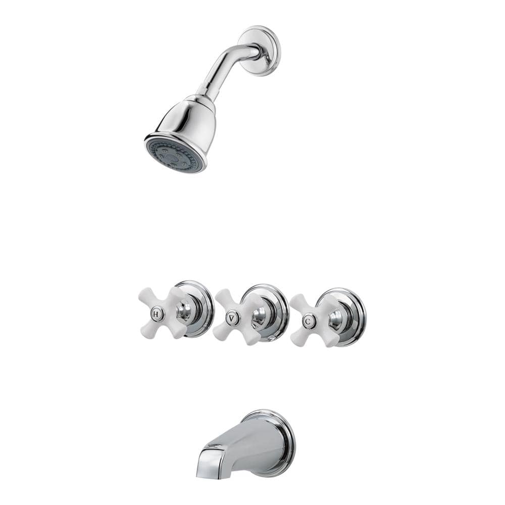 Pfister Chrome 3-Handle Multi-Function Bathtub and Shower Faucet