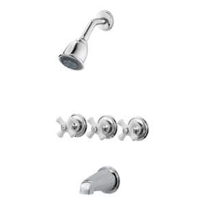 Triple Handle 3-Spray Tub and Shower Faucet Trim 1.8 GPM with Cross Handles in. Polished Chrome [Valve Not Included]