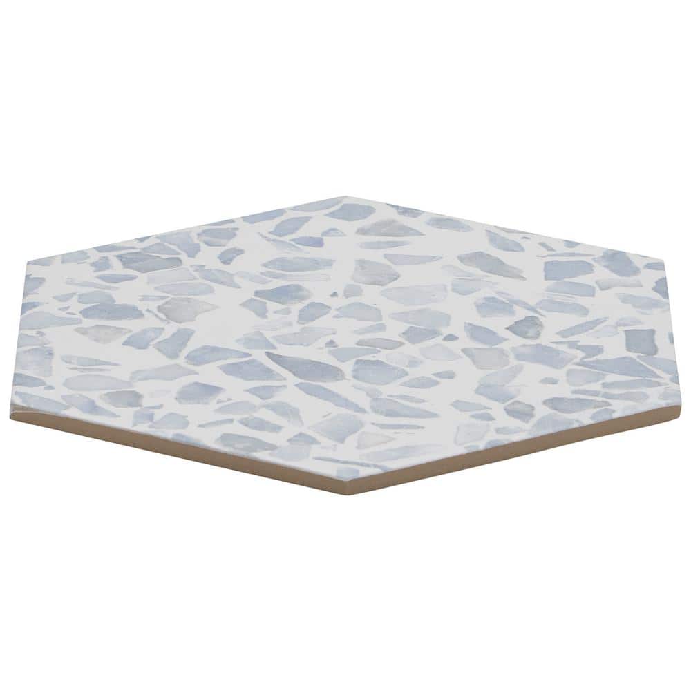 Fusion Hex Blue Terrazzo Matte Porcelain Floor and Wall Tile