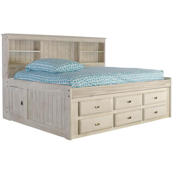 OS Home and Office Furniture Light Ash Series Gray Full Size Daybed with Six Drawers and Bookcase Headboard