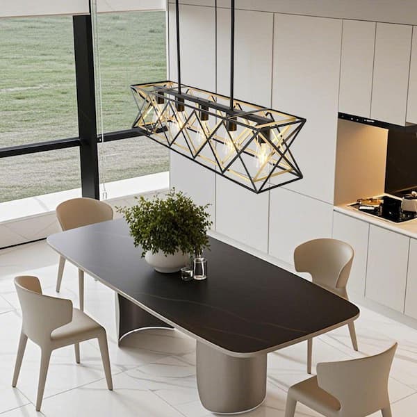 PAKOKULA 5-Light Black and Gold Industrial Linear Island
