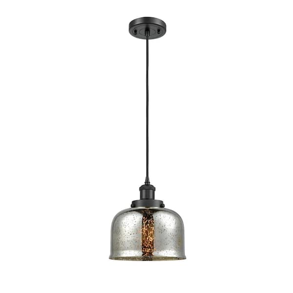 Innovations Bell 1-Light Matte Black Bowl Pendant Light with Silver Plated Mercury Glass Shade