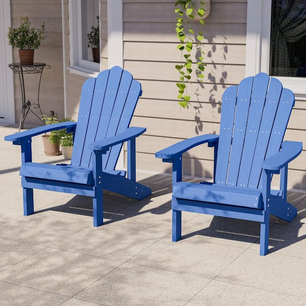 HIPS Navy Blue Plastic Adirondack Chair Weather Resistant for Outdoors (2-Pack)