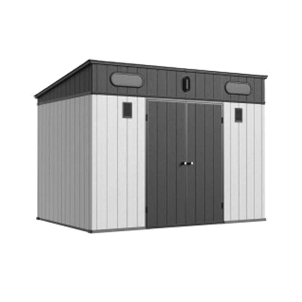 10 ft. W x 7 ft. D Plastic Storage Shed with Steel-Reinforced Walls, Lockable Doors and Resin Floor, Gray (70 sq. ft. ) -  Oyezvary, 28CSA17-2002