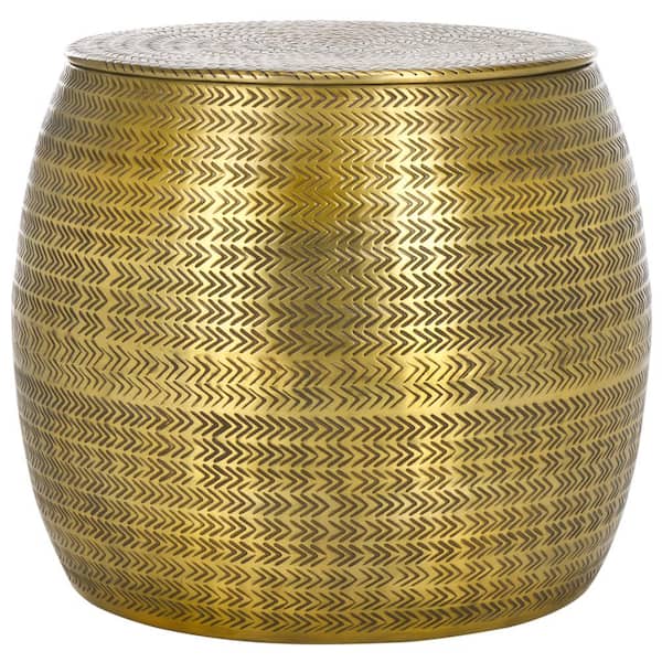 SAFAVIEH Apoline 19.8 in. Antique Brass Round Metal End Table