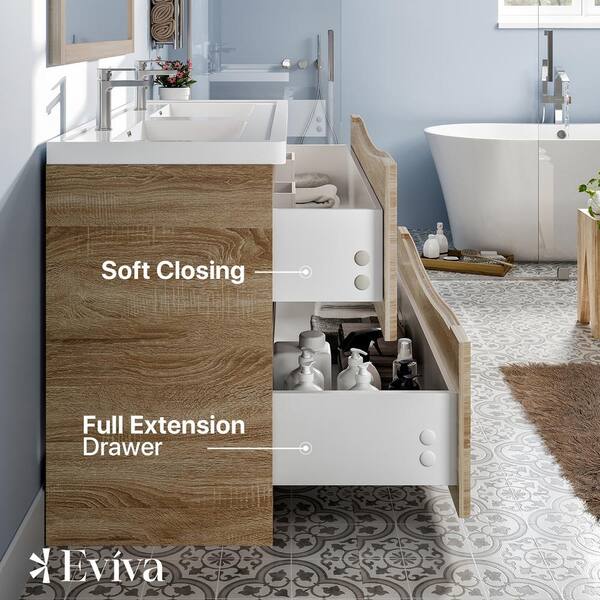 Eviva Smiley 48 in. W x 18 in. D x 32.5 in. H Freestanding Bath Vanity in White Oak with White Acrylic Top