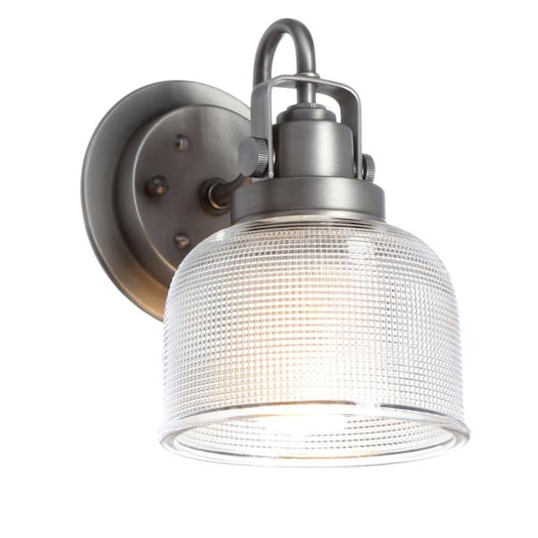 Progress Lighting Archie Collection 5.75 in. 1-Light Antique Nickel Bath Sconce with Clear Prismatic Glass Shade