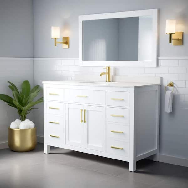 Beckett 54 in. W x 22 in. D x 35 in. H Single Sink Bath Vanity in White with White Cultured Marble Top