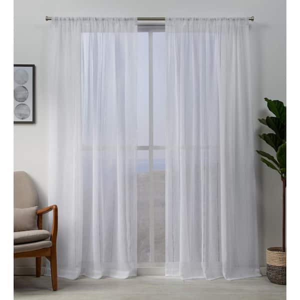 EXCLUSIVE HOME White Embroidered Rod Pocket Sheer Curtain - 54 in. W x 96 in. L (Set of 2)
