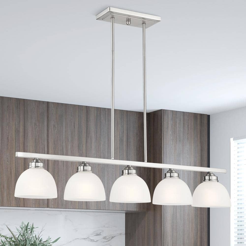 Sleek Somerset Brushed Nickel 5-Light Linear Chandelier with Satin Glass