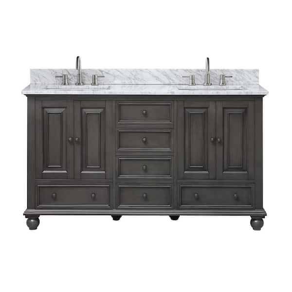 Thompson 61 in. Double Sink Charcoal Glaze Bath Vanity with Carrara White Marble Top