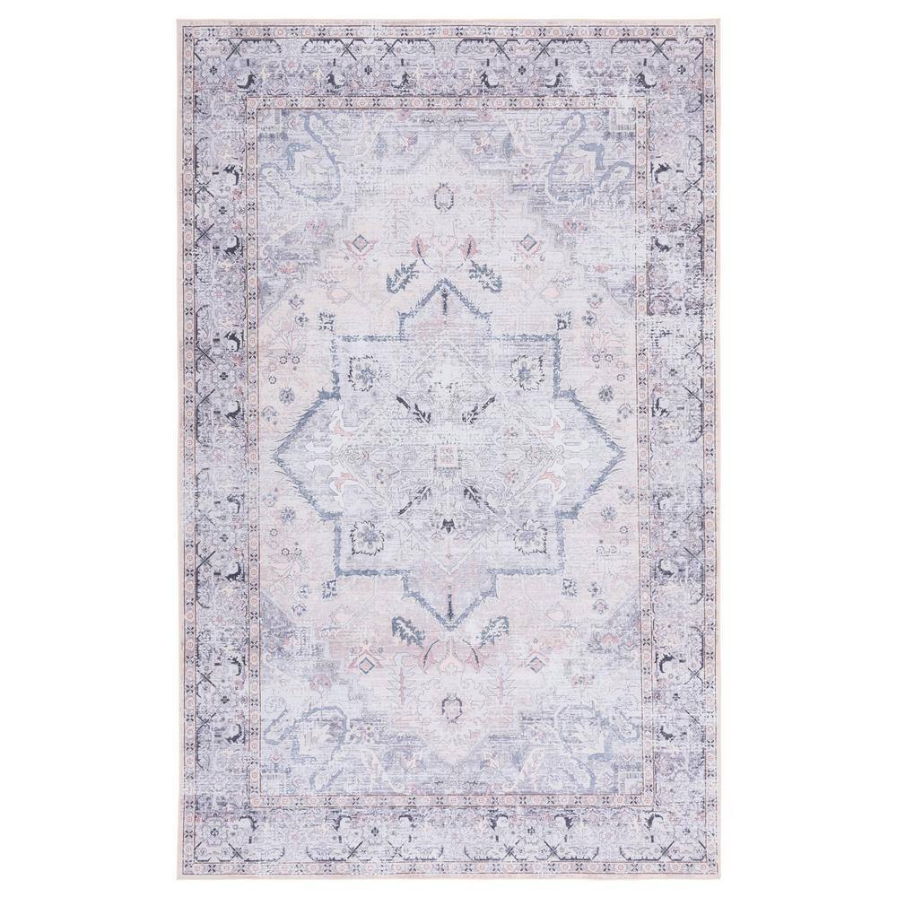 Beige and Grey 10' x 14' Washable Synthetic Rug
