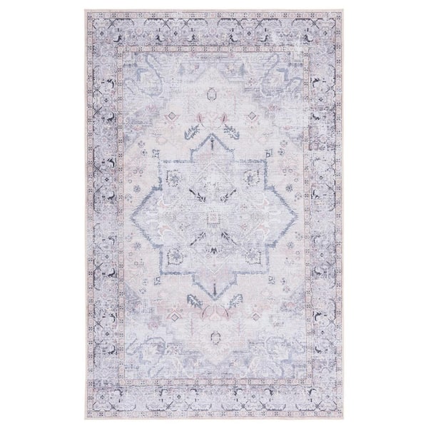 SAFAVIEH Tuscon Beige/Gray 8 ft. x 10 ft. Machine Washable Medallion Floral Border Area Rug