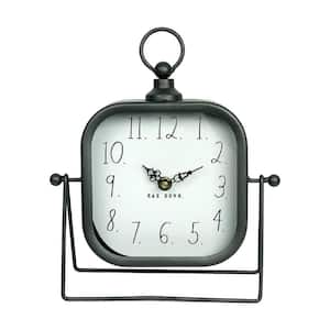 Analog Desk Clock - Battery Operated Modern Metal Rustic Design with Top Loop for Bedroom, Office and Kitchen