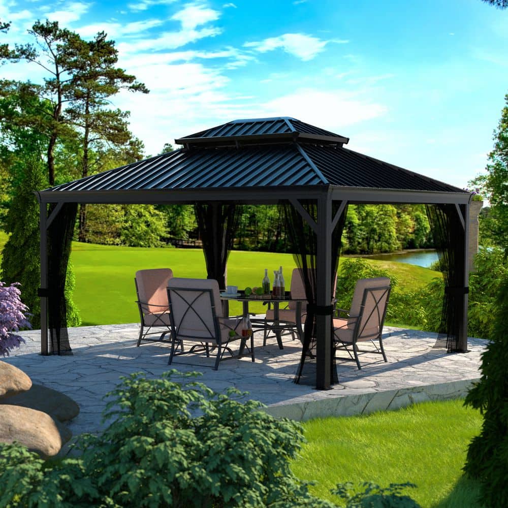 VEIKOUS 14 ft. W x 10 ft. D Aluminum Hardtop Gazebo with